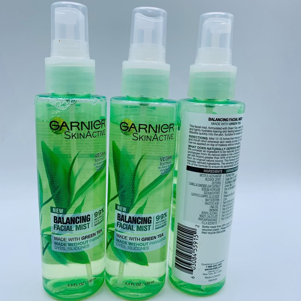 x3 Garnier SkinActive Balancing Facial Mist Green Tea Vegan Skincare Bundle